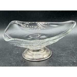 Mod Web Silver Plate Crystal Candy Or Nut Bowl Retro MCM -A97